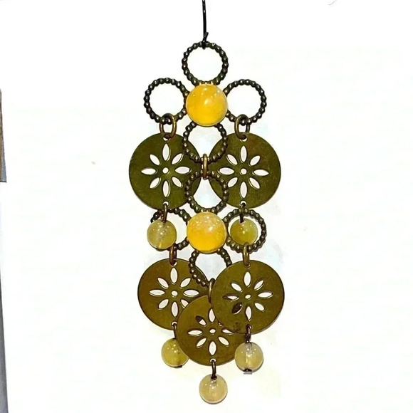 Copper tone Bohemian long dangle earrings.  Floral, beaded - Picture 1 of 4